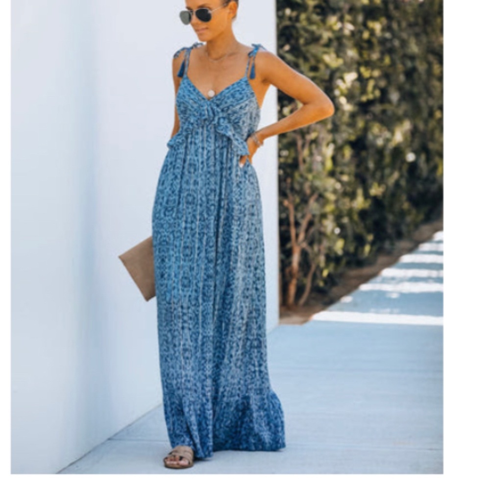 VICI - BLUE METALLIC RUFFLE MAXI - NO PLACE I’D RATHER BE DRESS - SMALL